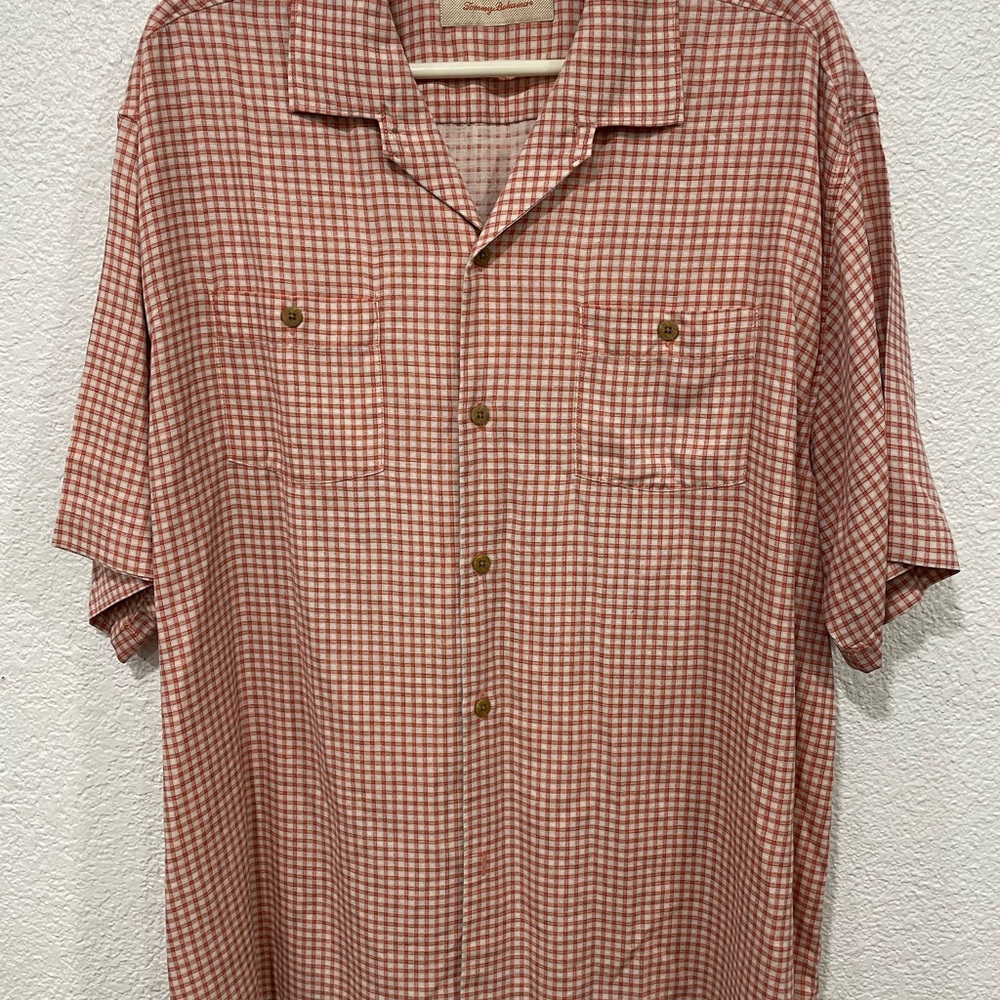 Tommy Bahama Orange Checkered Silk Button up Shirt XL - Picture 1 of 5